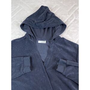 Barefoot Dreams Beach Hoodie Womens (S) Navy Cozy Terry Cross Over Snap Pullover